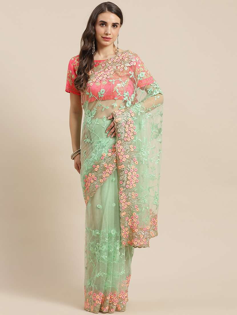 green net embroidered saree with blouse