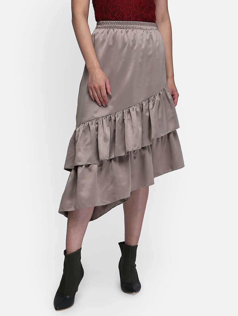 high rise ruffled layered skirt
