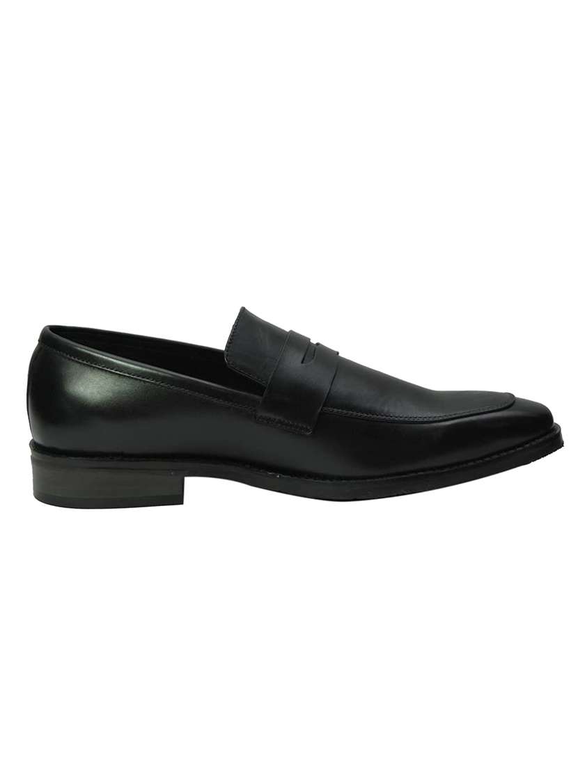 black leather slip on loafers