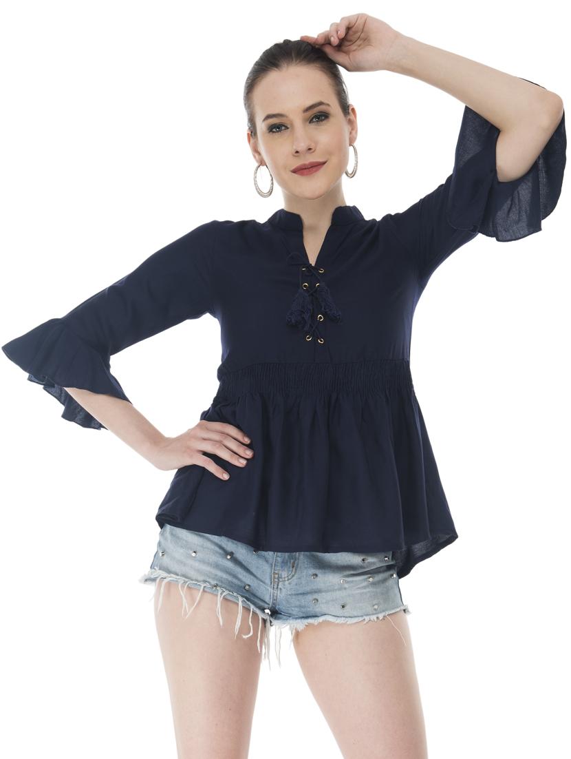 women's peplum mandarin neck top