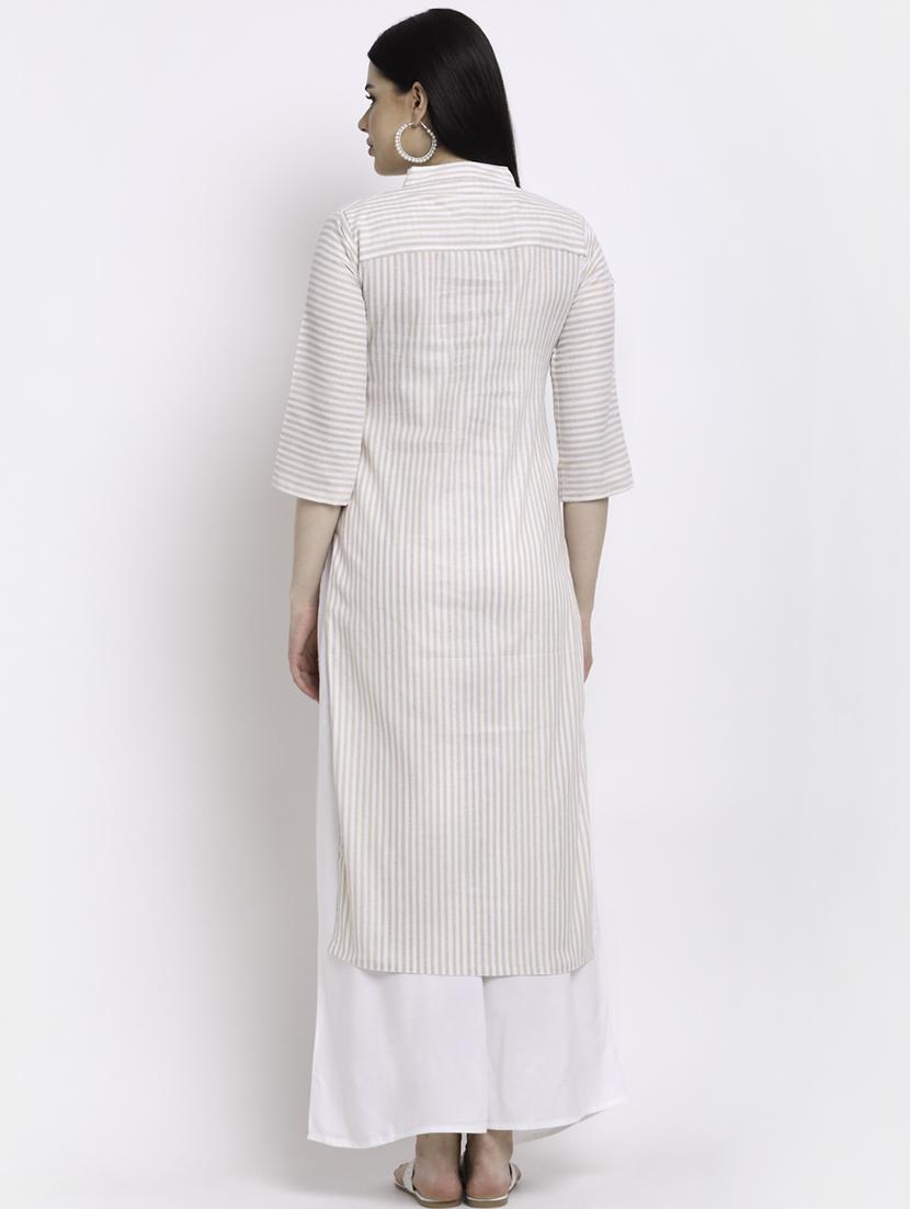 mandarin neck stripe straight kurta - 18213817 - Standard Image - 2