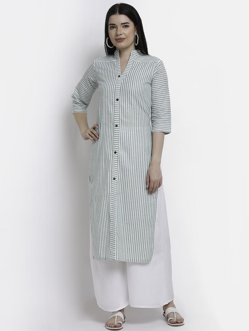 green stripe straight kurta - 18213818 - Zoom Image - 0