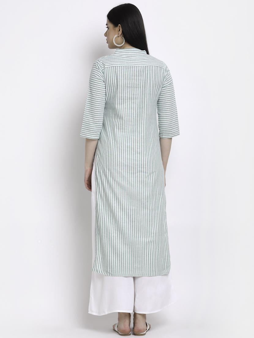 green stripe straight kurta - 18213818 - Standard Image - 2