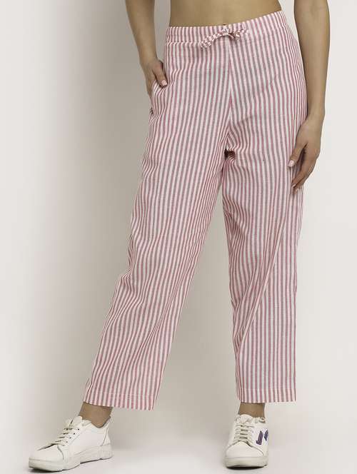 women stripes calf length tailored pants - 18213857 -  Standard Image - 0