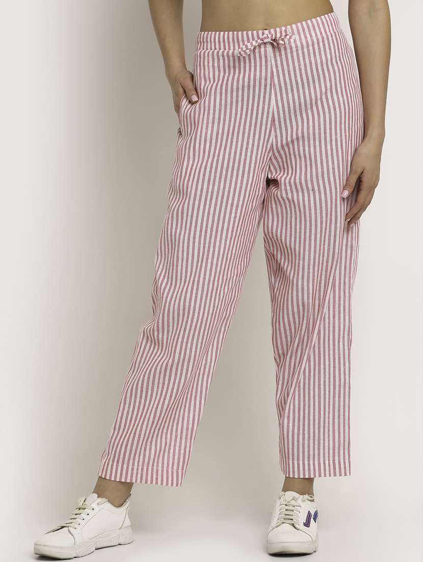 women stripes calf length tailored pants
