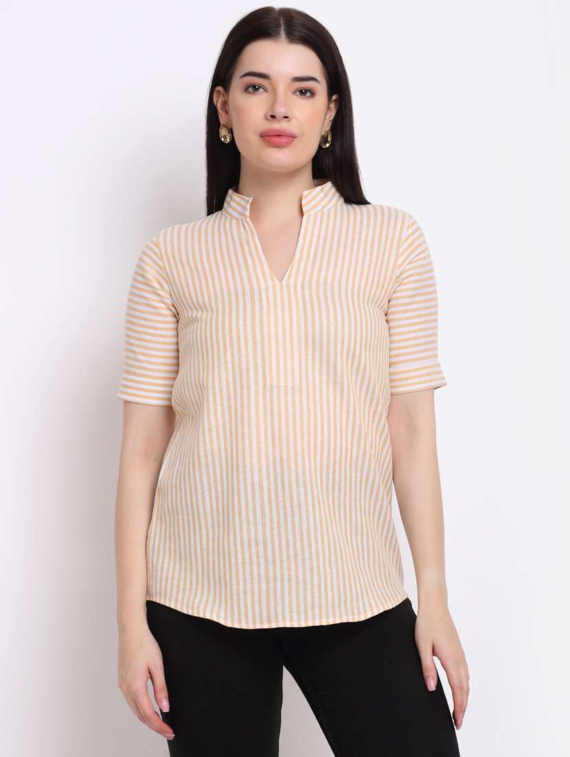 women's straight mandarin neck top