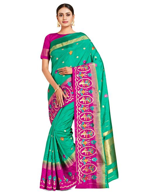 green art silk kanjivaram saree with blouse - 18214393 - Standard Image - 0