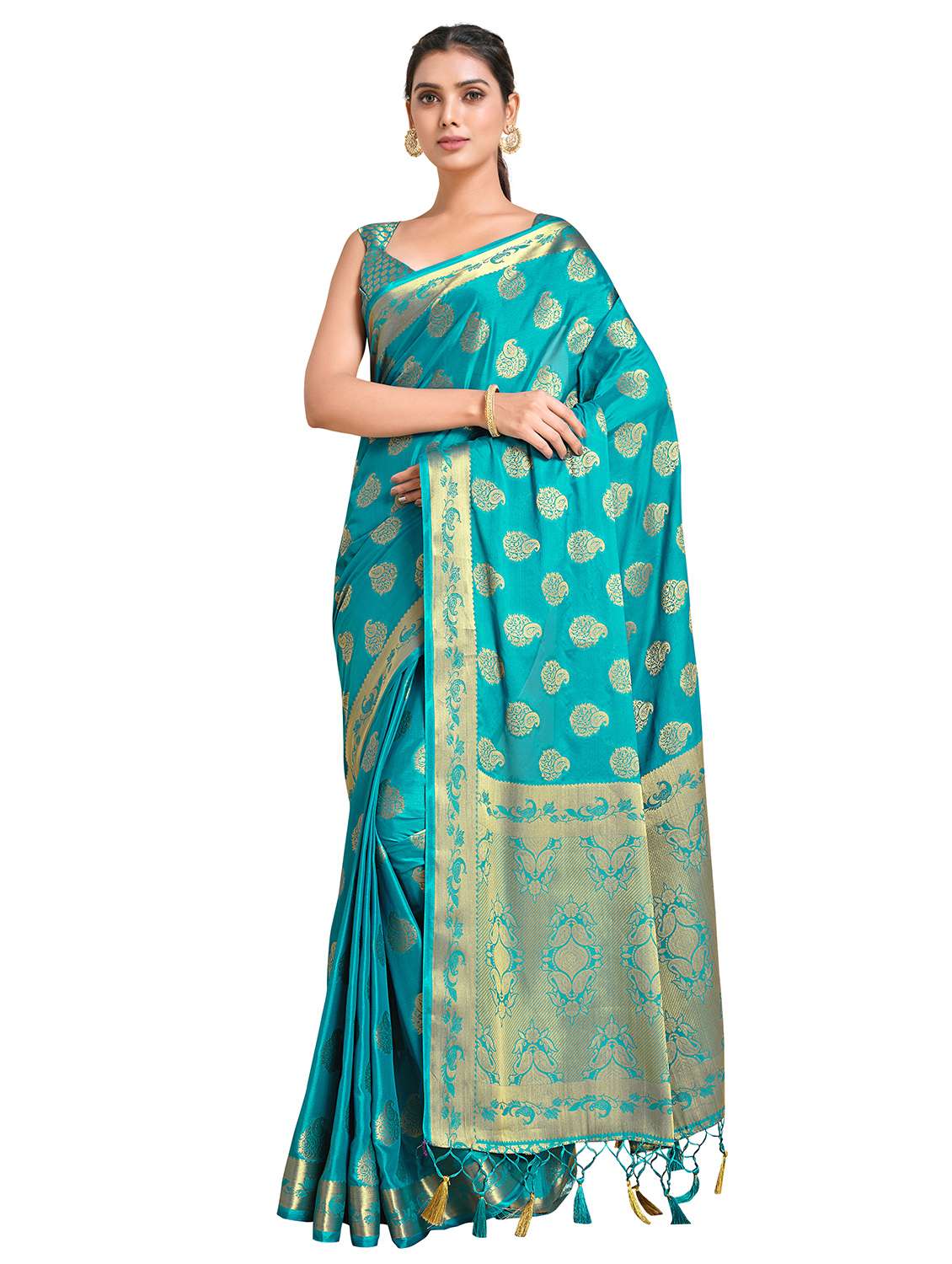 turquoise crepe mysore silk saree with blouse