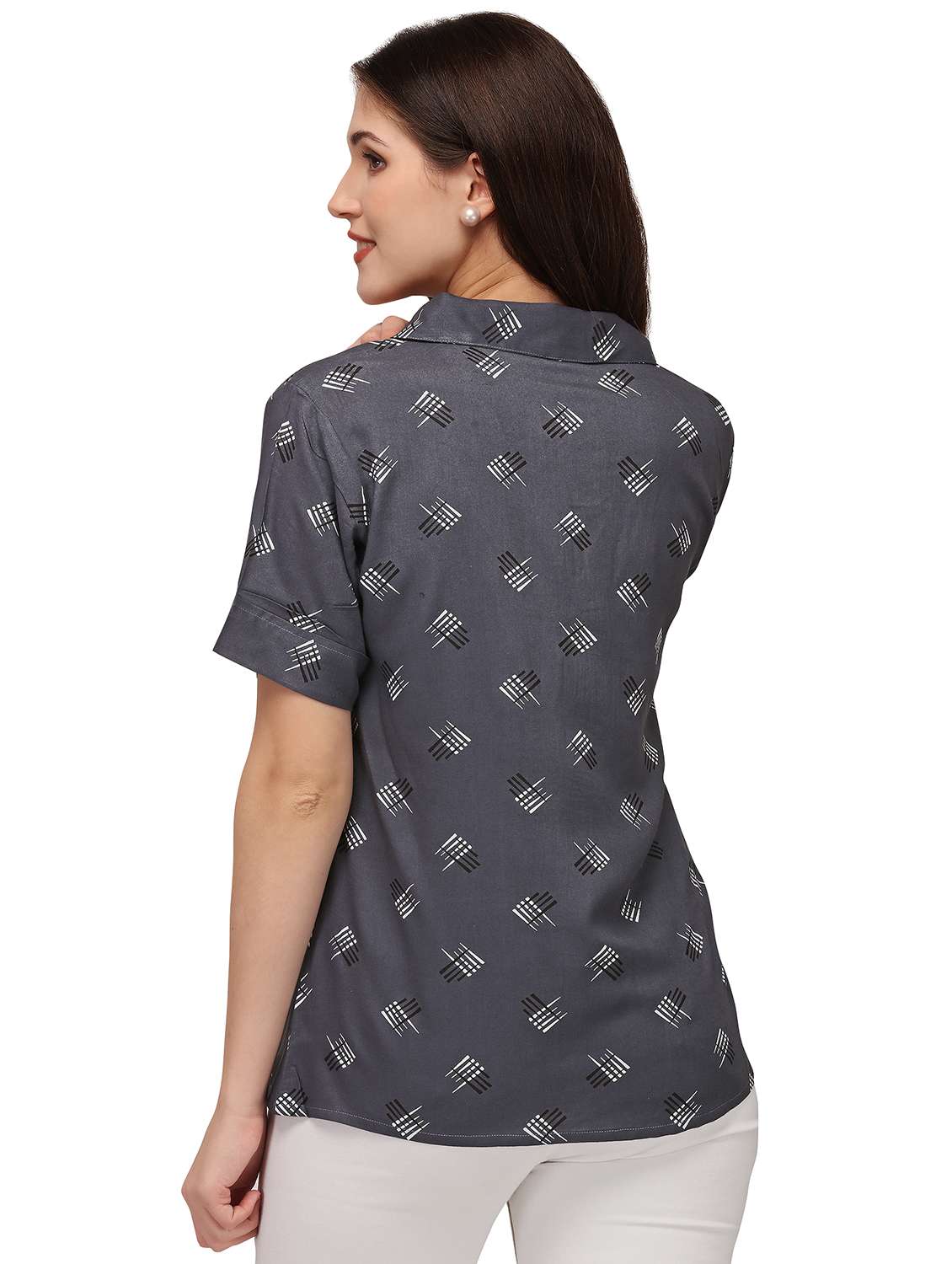women's straight collared top - 18215614 - Standard Image - 2