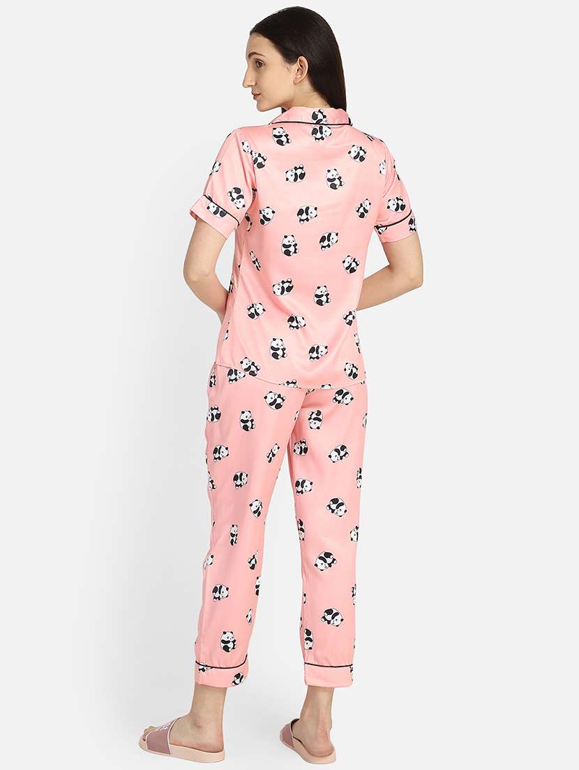 shirt collar printed nightwear pajama set - 18215645 -  Standard Image - 2