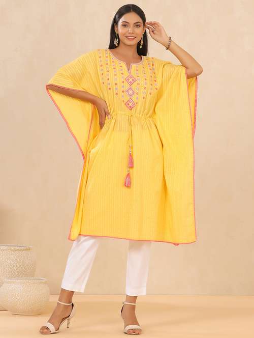 yellow embroidered tunics kaftan - 18215756 - Standard Image - 0