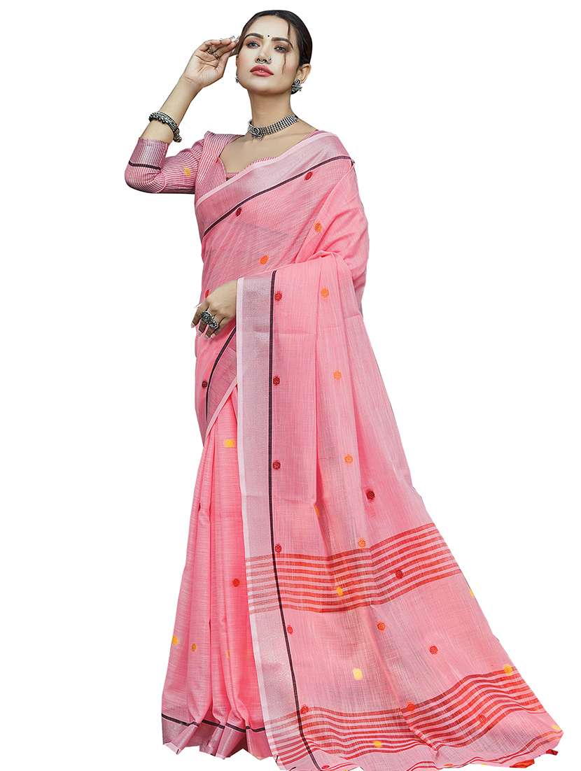 pink linen embroidered saree