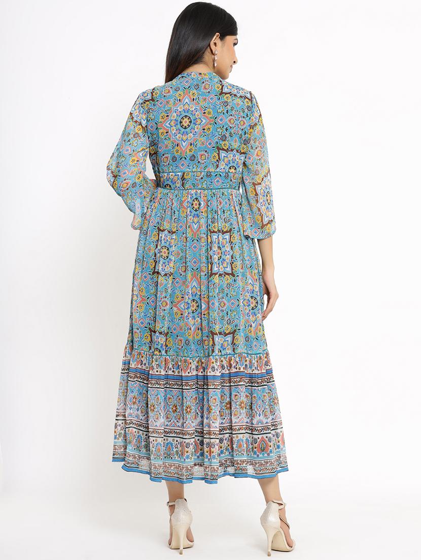 light blue printed tiered ethnic dress - 18217103 - Standard Image - 2