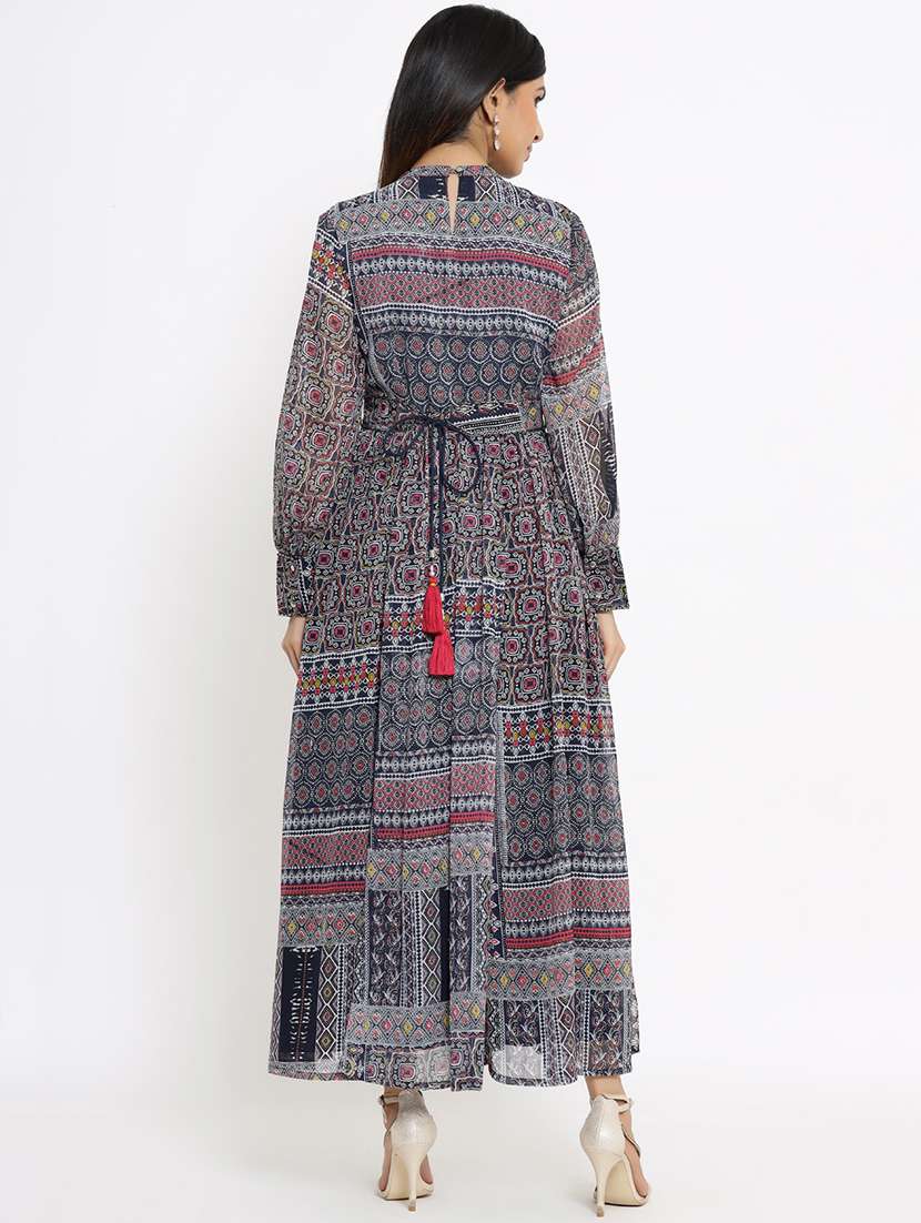navy blue printed flared ethnic dress - 18217105 - Standard Image - 2