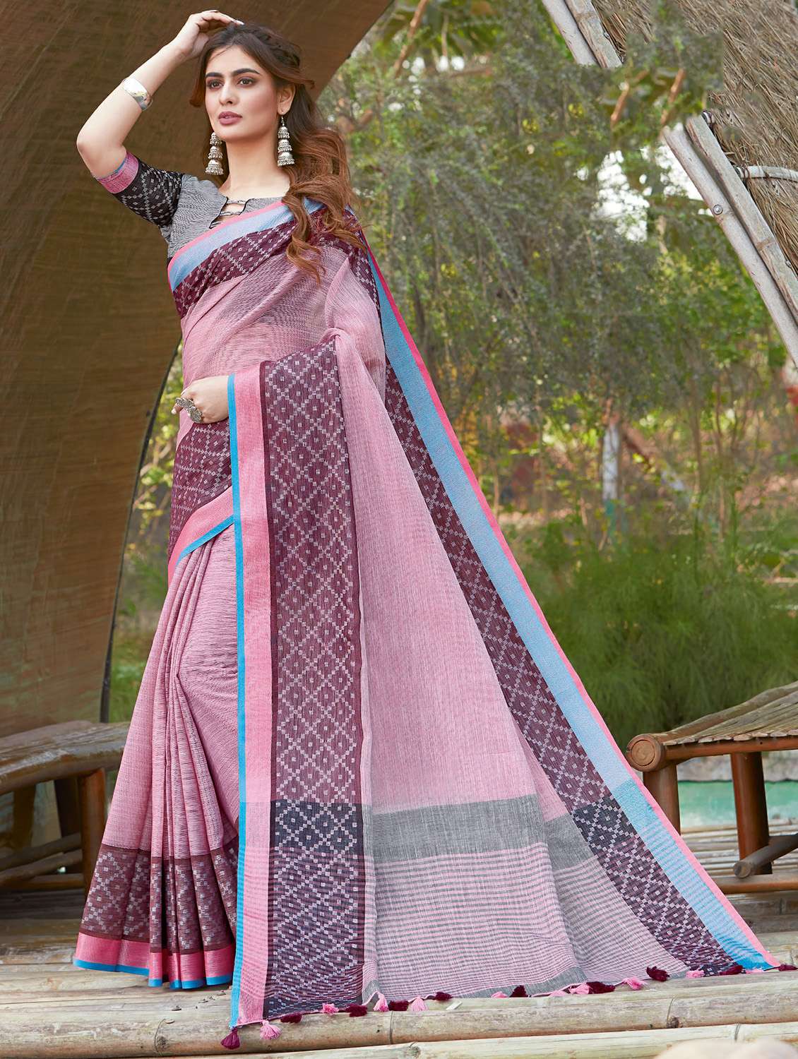 golden zari work woven saree