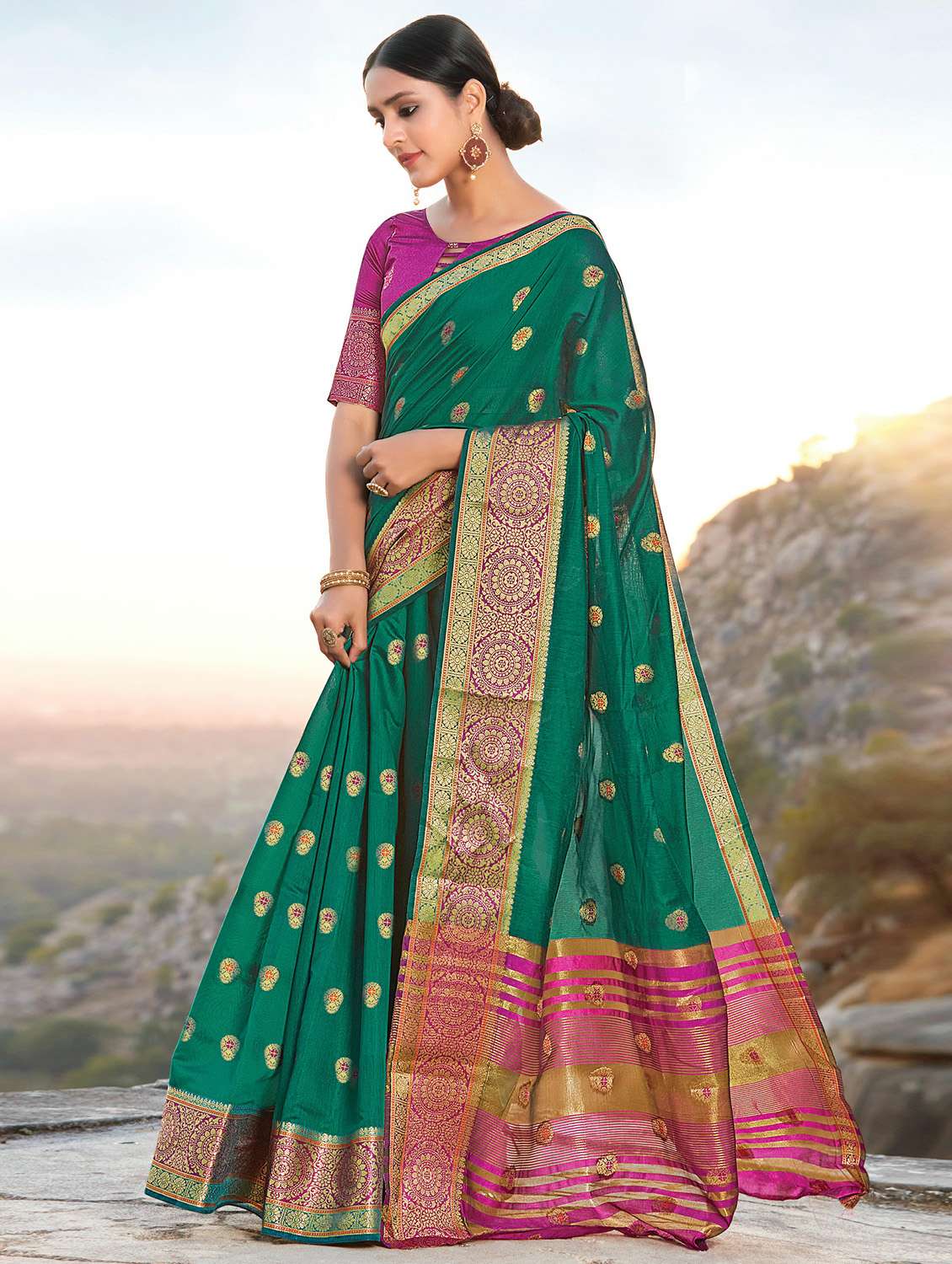golden zari work woven saree