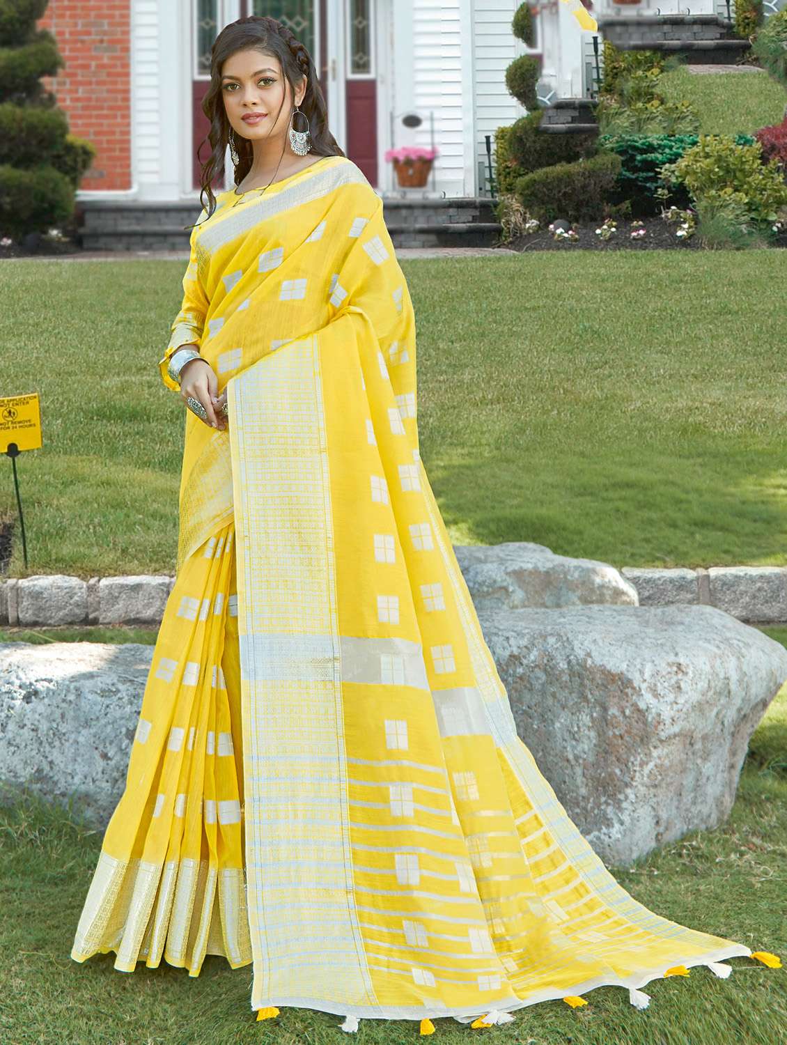 golden zari work woven saree with blouse
