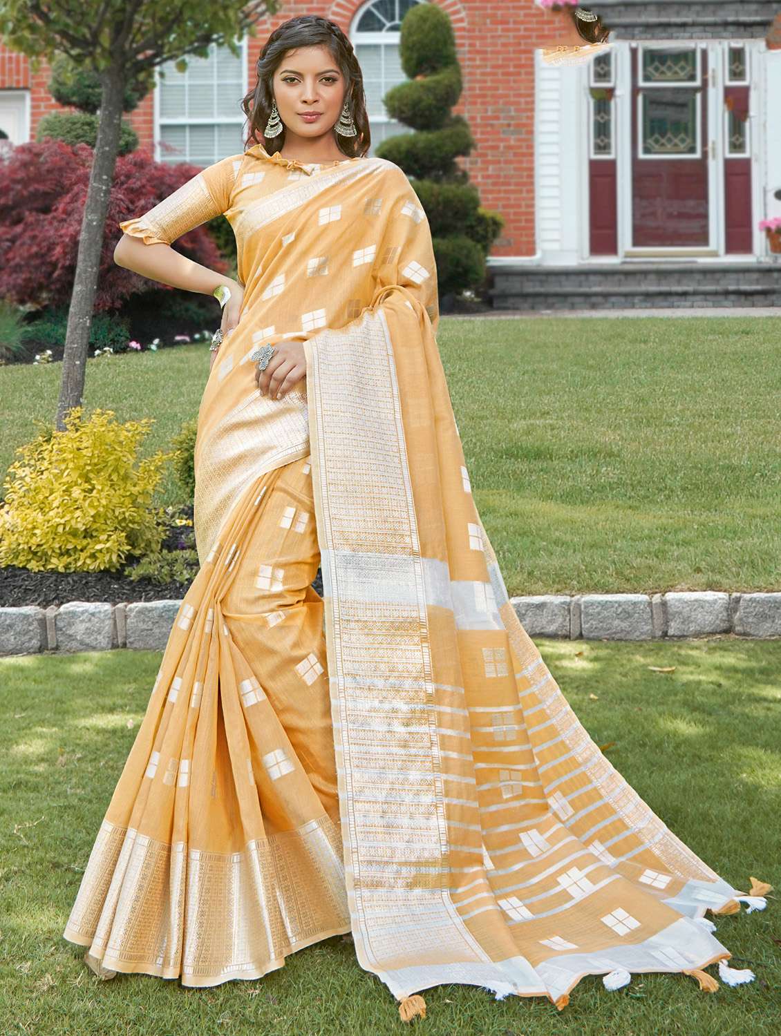 golden zari work woven saree