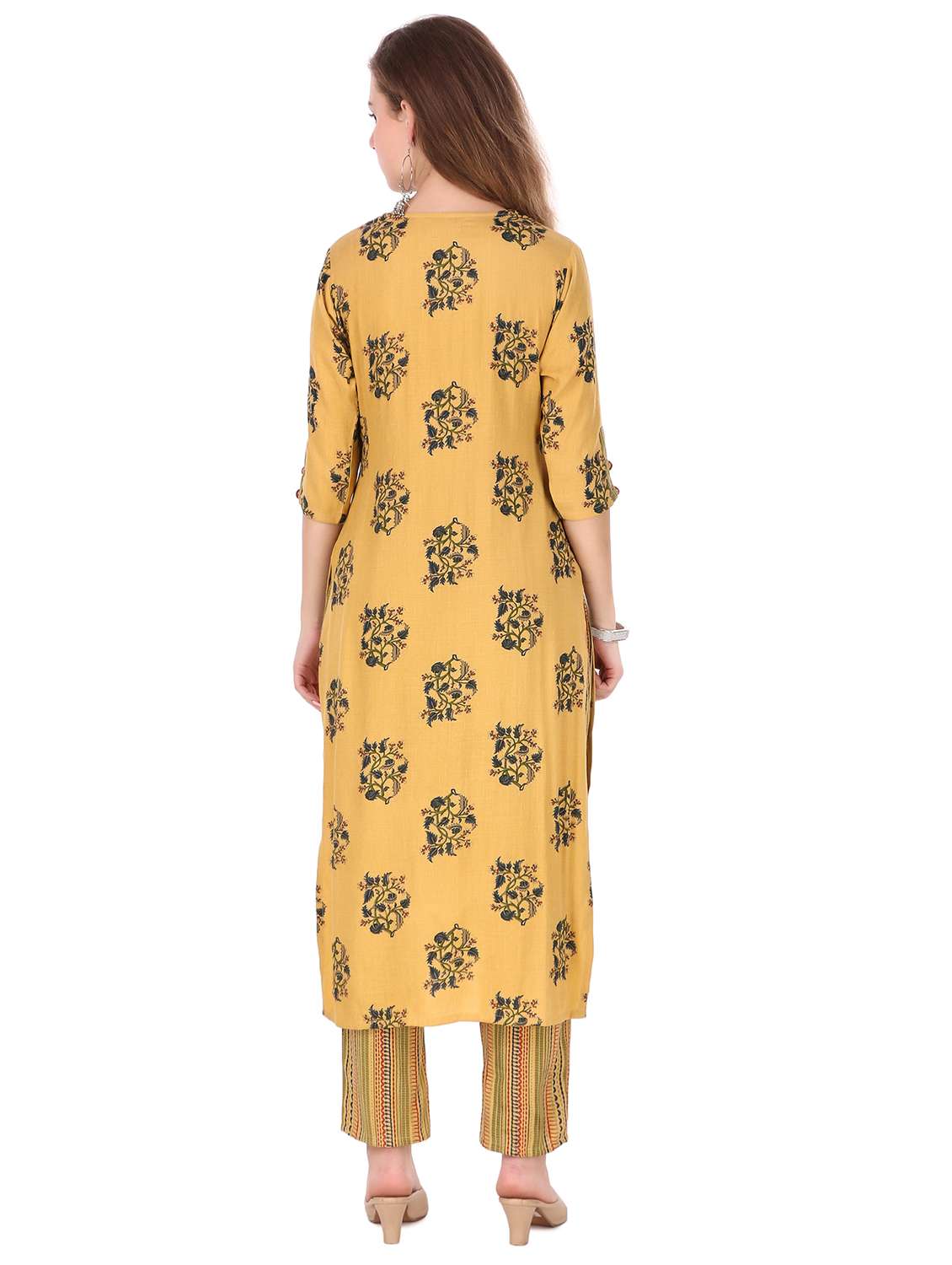 yellow rayon kurta pant set - 18217479 - Standard Image - 2