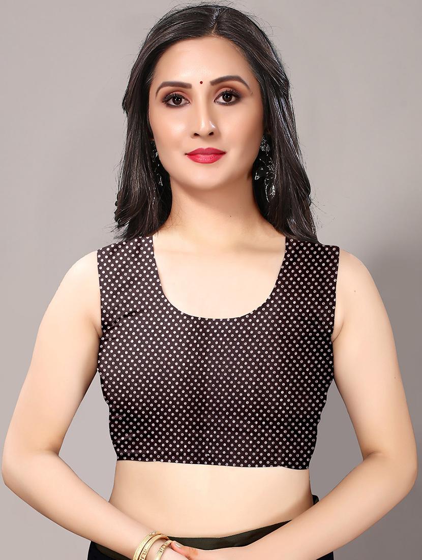 black cotton blend printed saree with blouse - 18217716 - Standard Image - 2