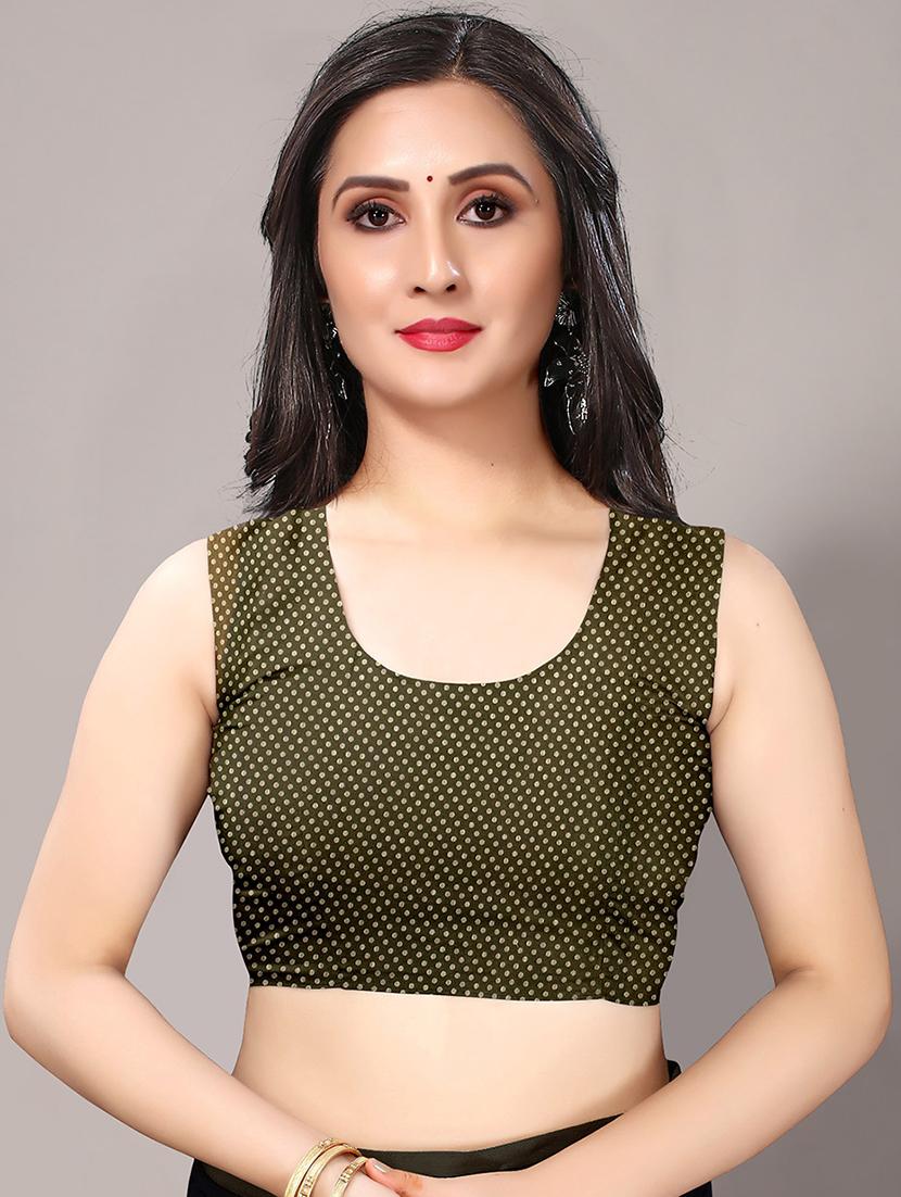 green cotton blend printed saree with blouse - 18217718 - Standard Image - 2