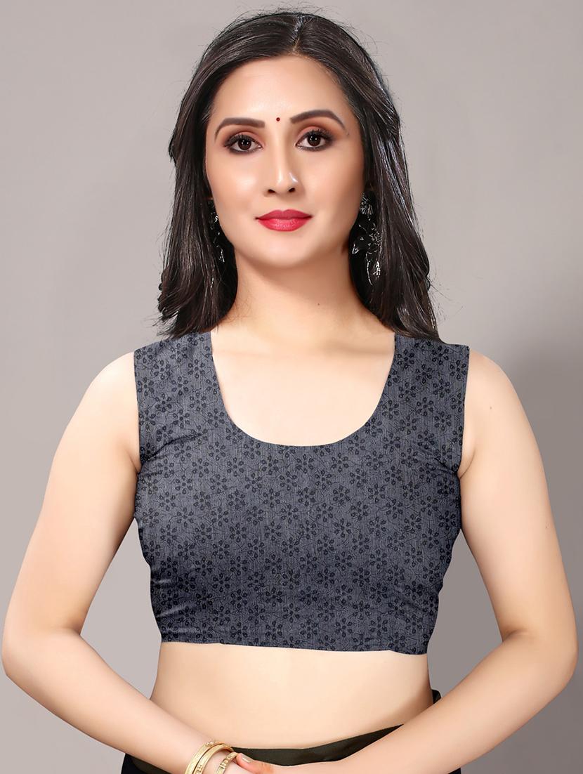 grey cotton blend printed saree with blouse - 18217731 - Standard Image - 2