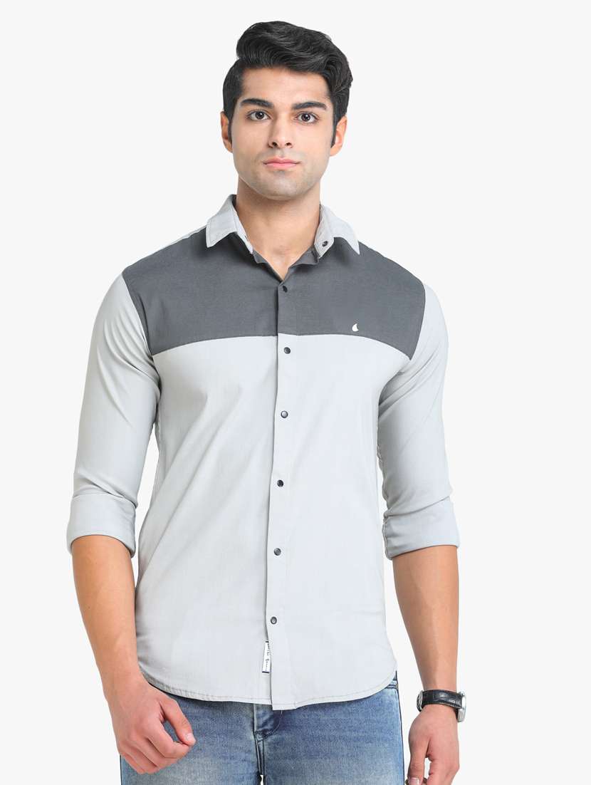 grey color-blocked casual shirt