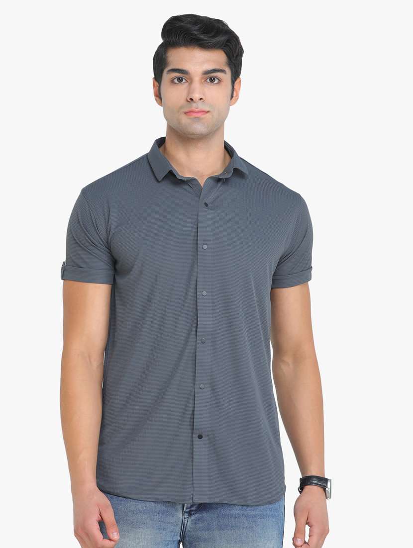 grey textured casual shirt