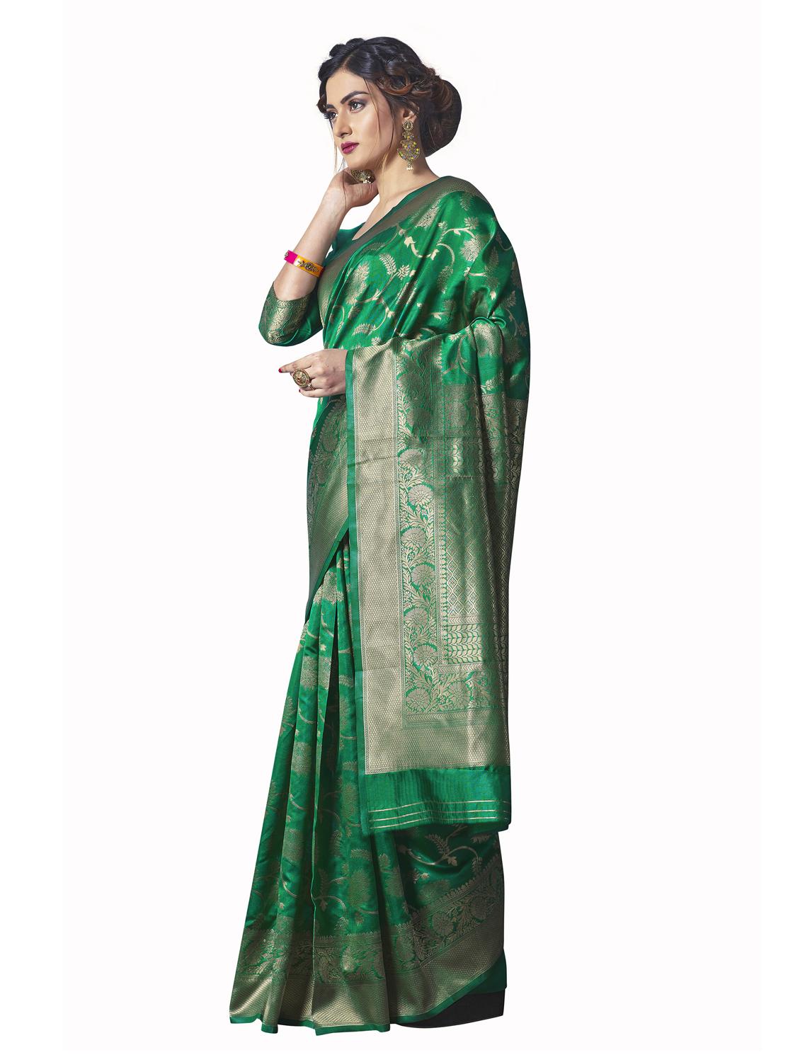 green silk blend banarasi saree with blouse - 18218768 - Standard Image - 2