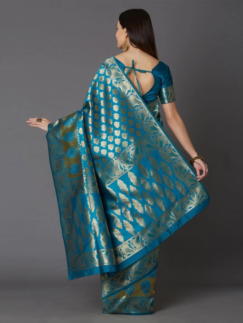 green silk blend banarasi saree with blouse - 18218773 - Standard Image - 2