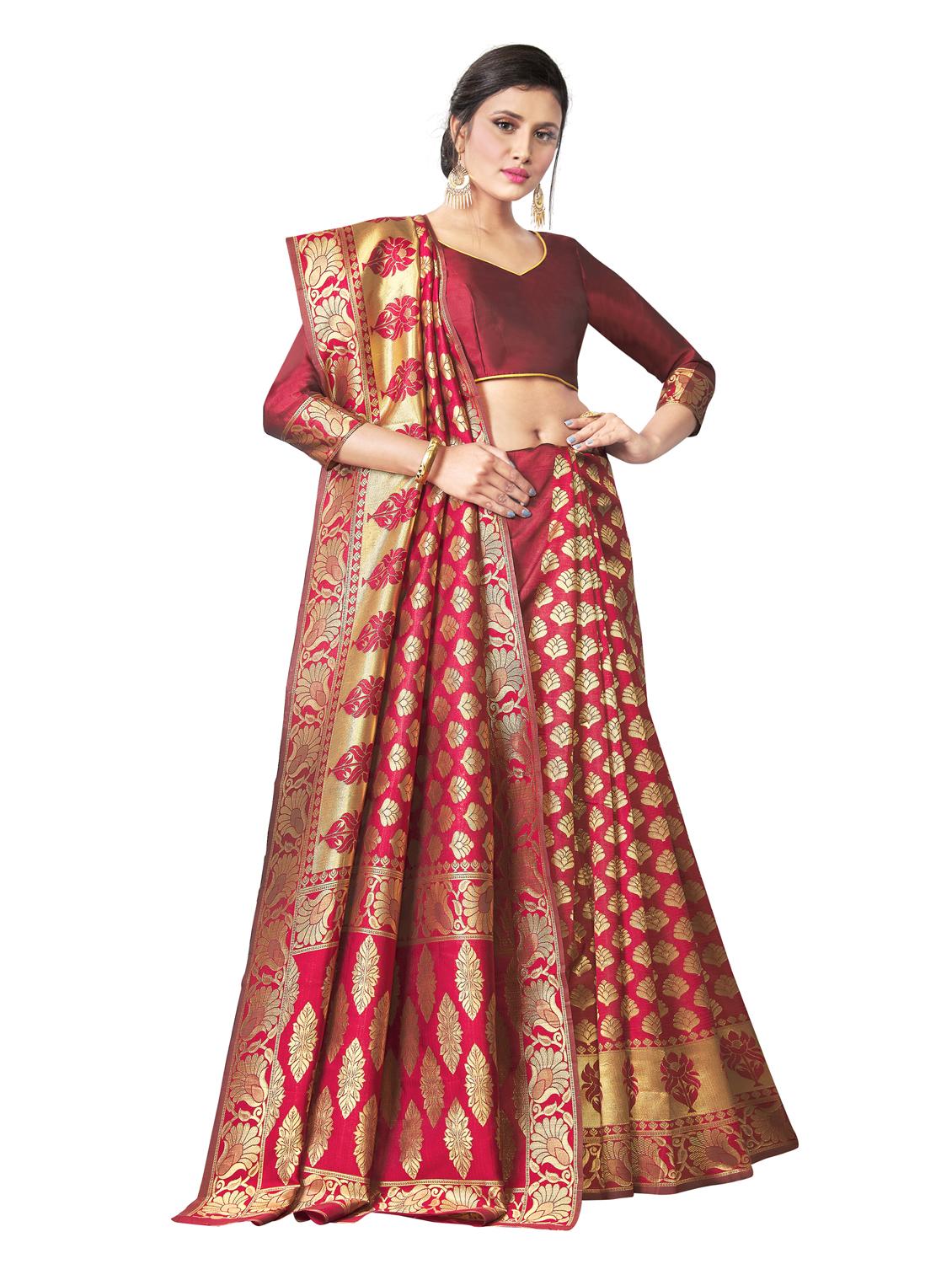 maroon silk blend banarasi saree with blouse - 18218777 - Standard Image - 2