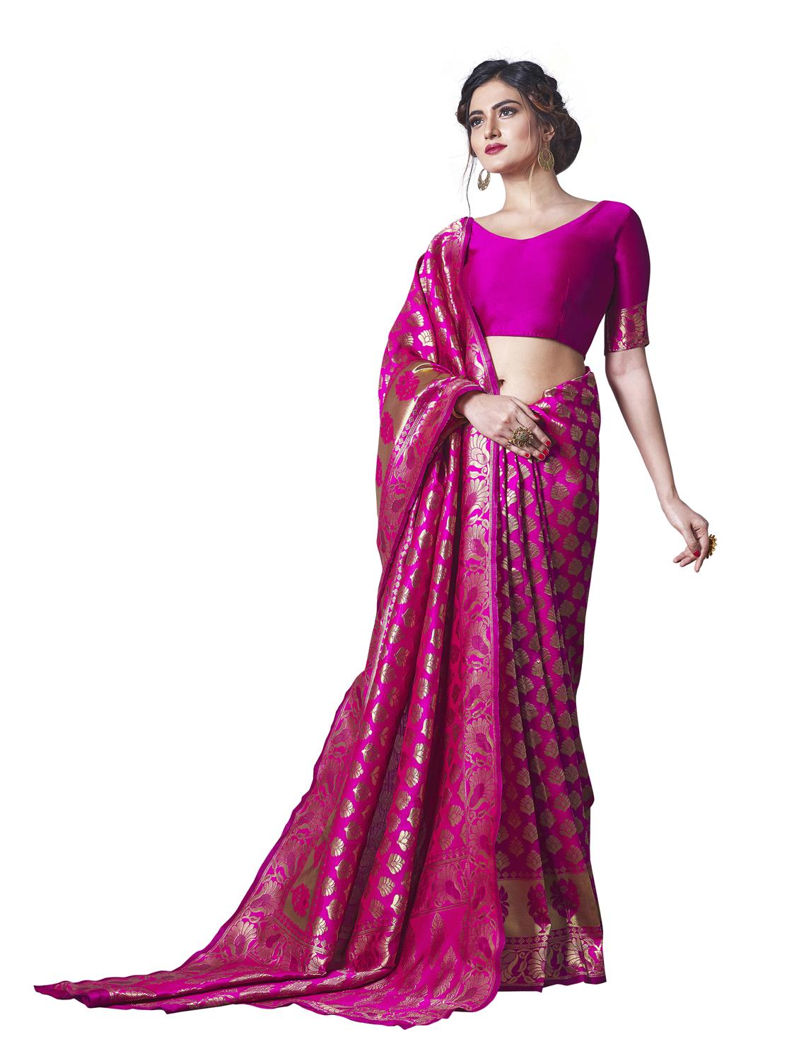 magenta silk blend banarasi saree with blouse - 18218778 - Standard Image - 2