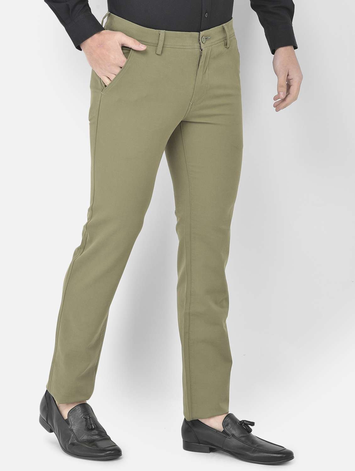olive-green textured casual trouser - 18218802 - Standard Image - 2