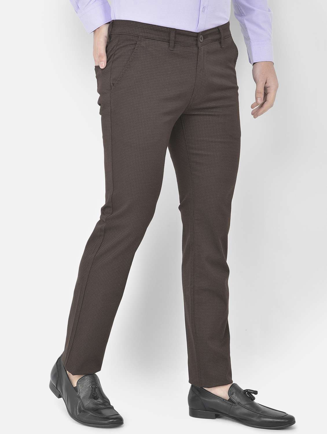 brown textured casual trouser - 18218805 -  Standard Image - 2
