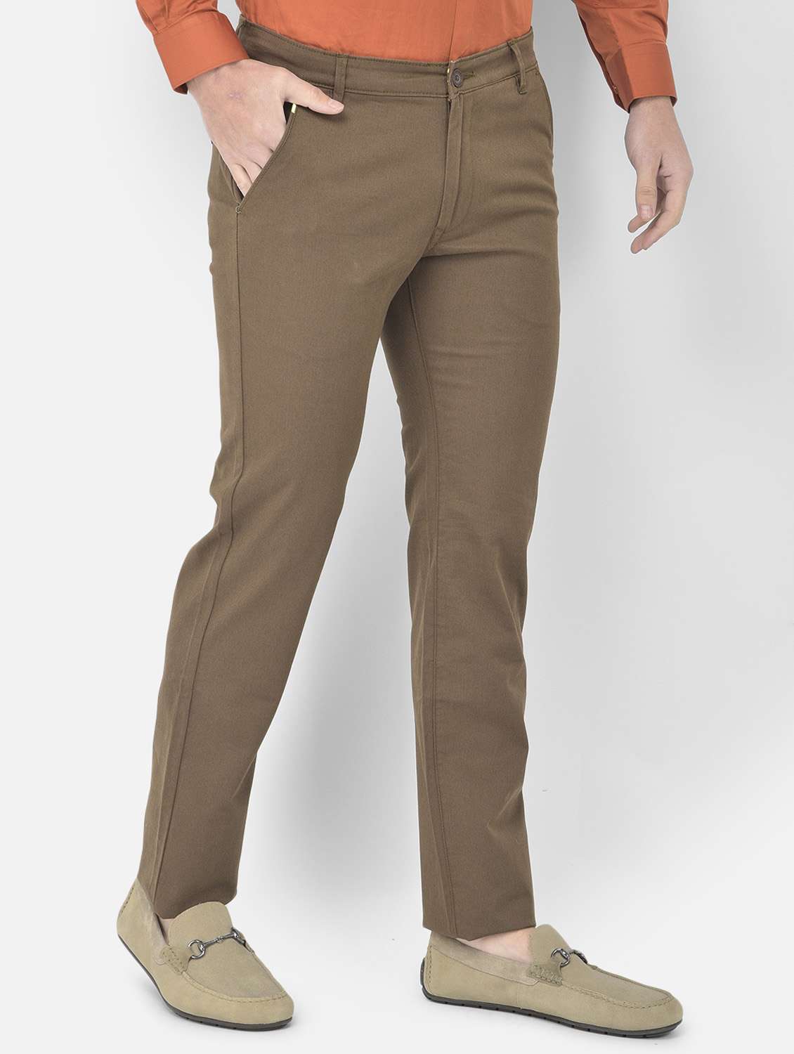 brown textured casual trouser - 18218808 -  Standard Image - 2