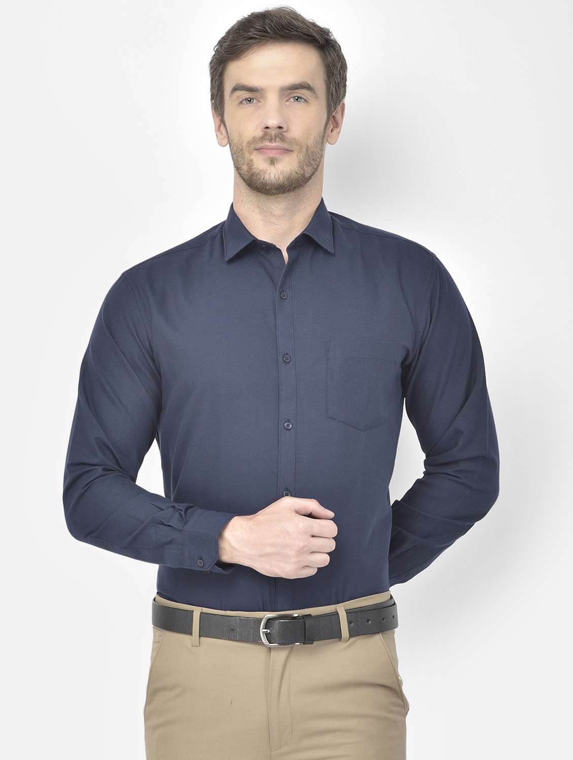 navy blue solid formal shirt