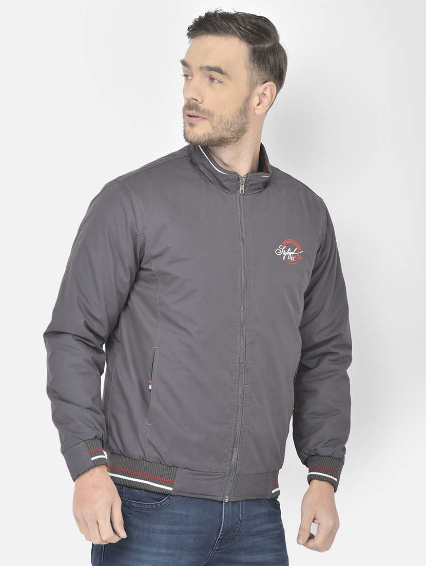 grey solid casual jacket - 18218829 - Standard Image - 2