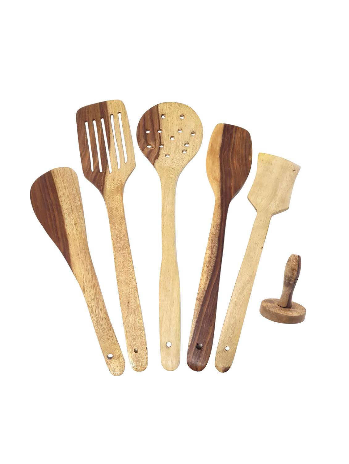 buzykart® wooden sheesham ladel set of 5 + 1 masher