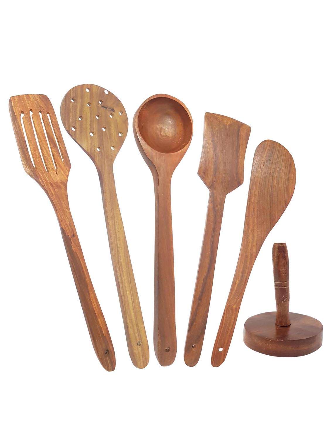 buzykart® wooden sheesham skimmer set of 5 + 1 masher