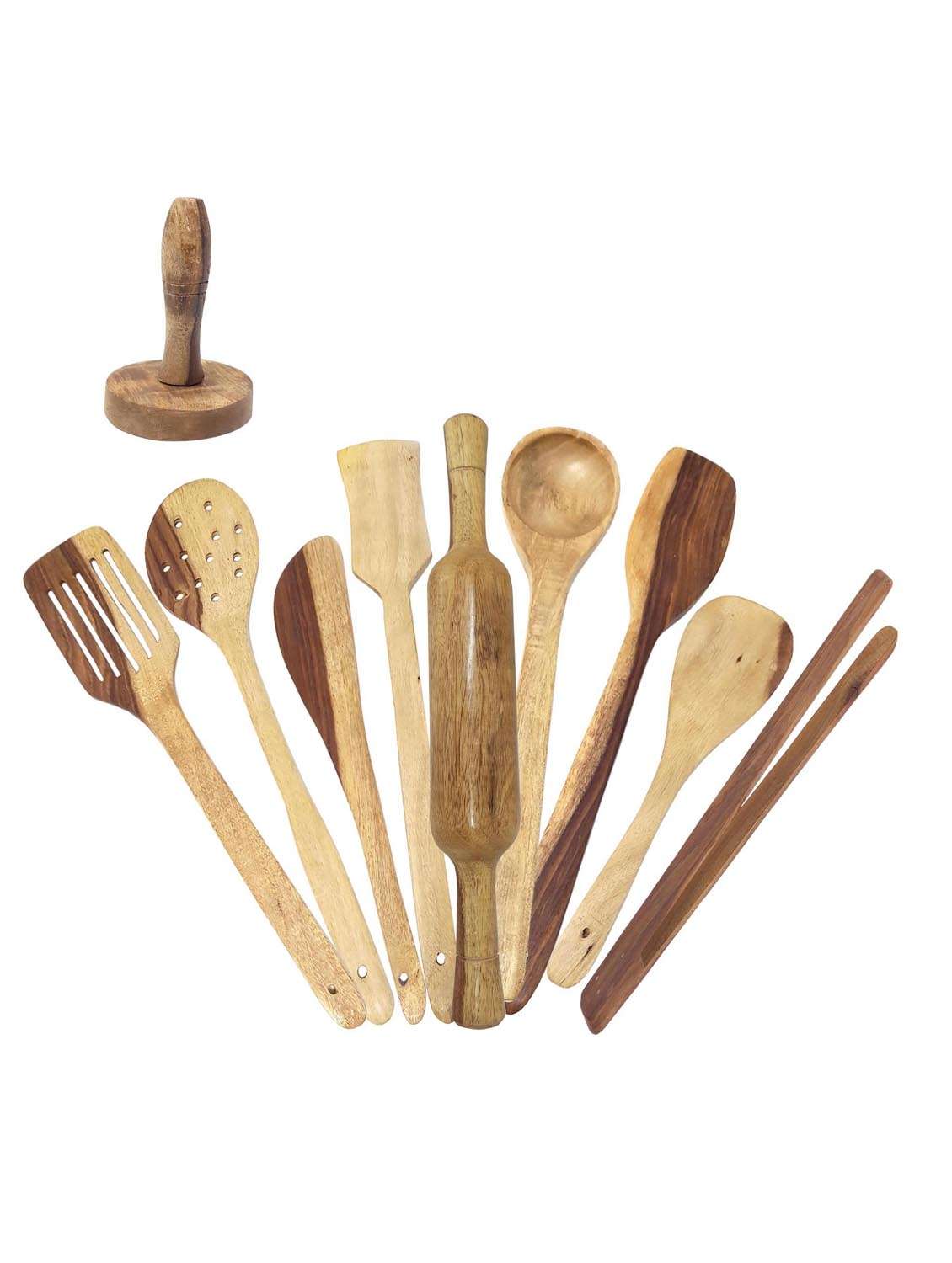 buzykart® wooden spoon set of 10 pcs/ wooden spatula, ladle & kitchen tools set