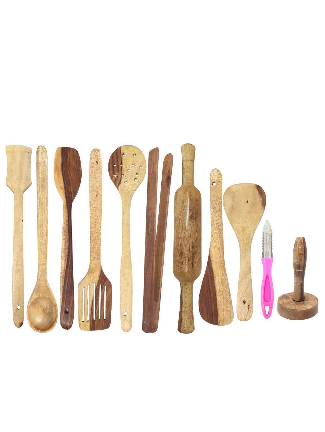 buzykart® wooden spoon set of 11 pcs/ wooden spatula, ladle & kitchen tools set