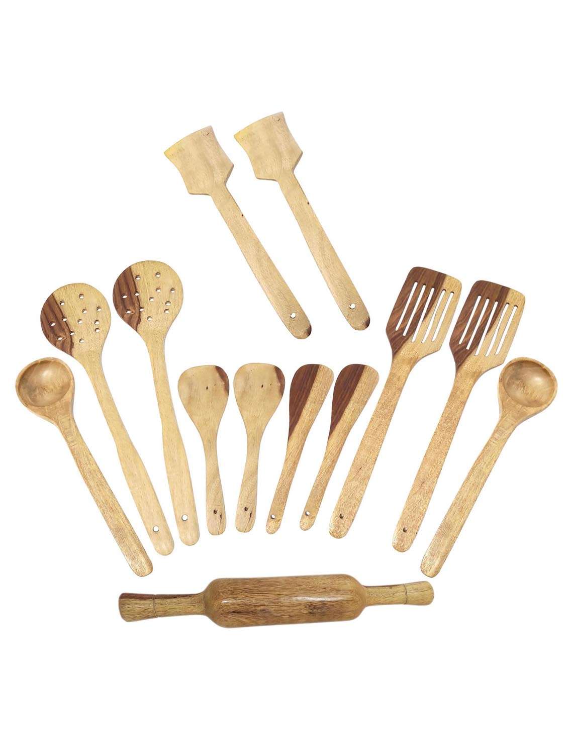 buzykart® wooden spoon set of 13 pcs/wooden spatula, ladle & kitchen tool set