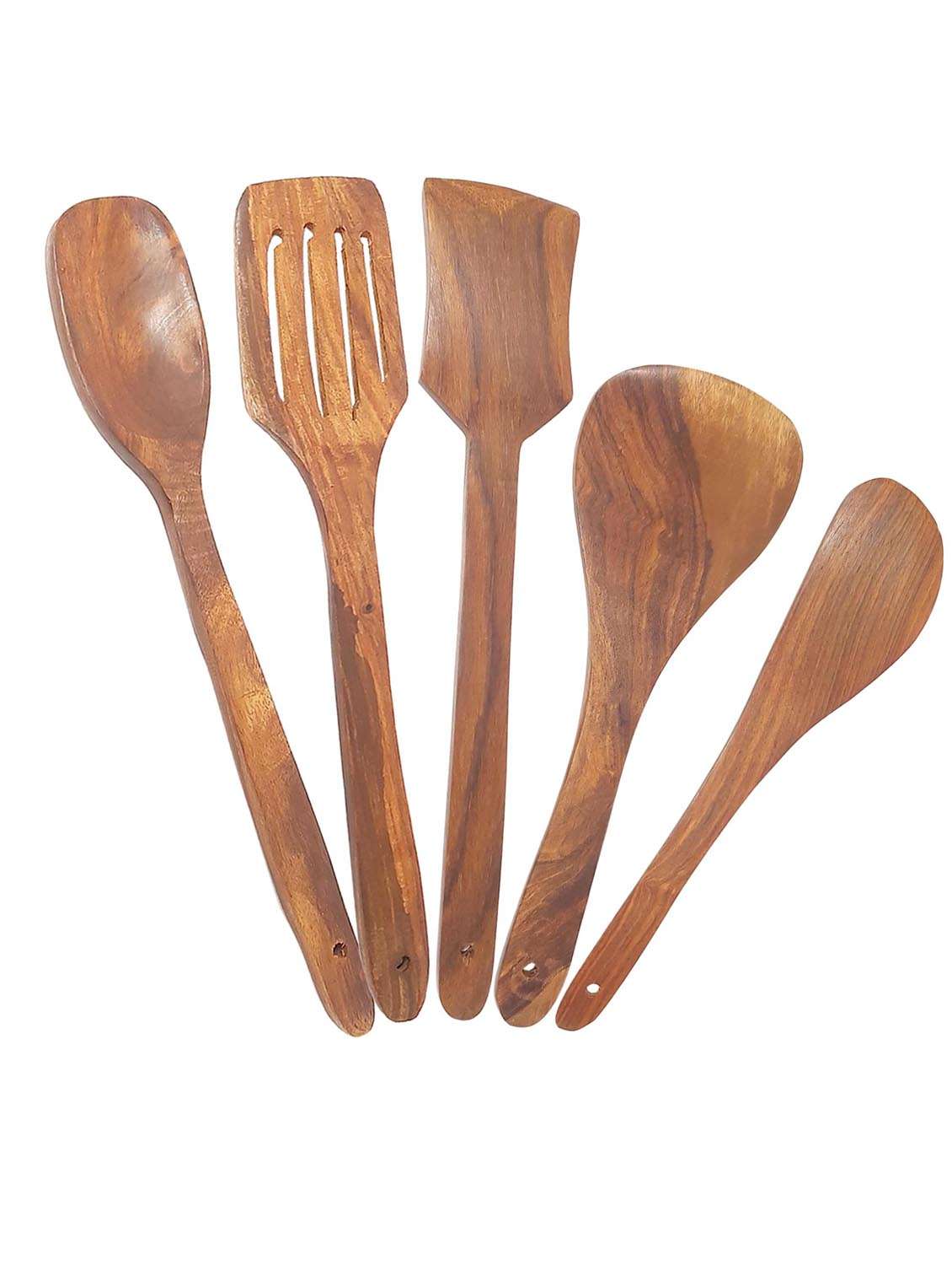 buzykart® handmade wooden serving and cooking spoon kitchen utensil set of 5