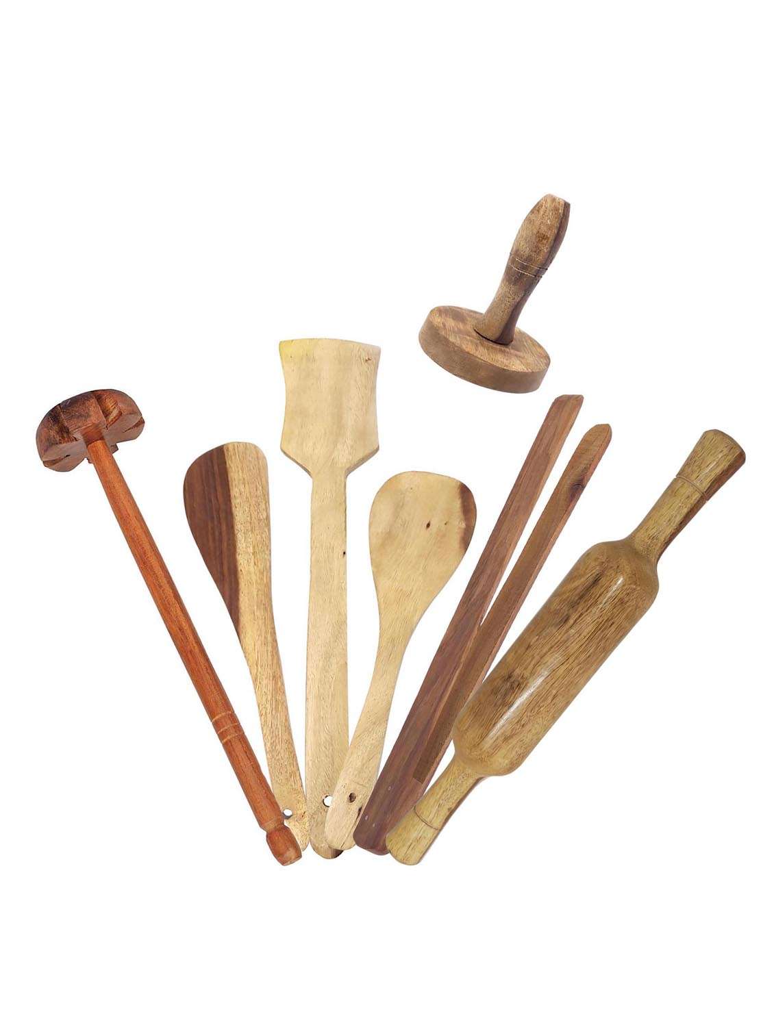 buzykart® brown wooden kitchen tool set of 7