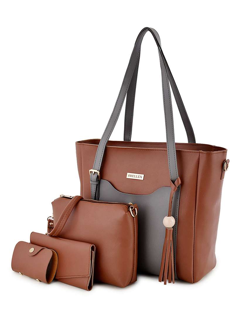 brown leatherette combo handbag