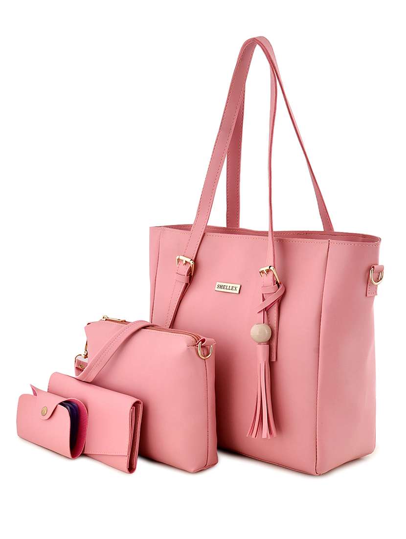 pink leatherette combo handbag