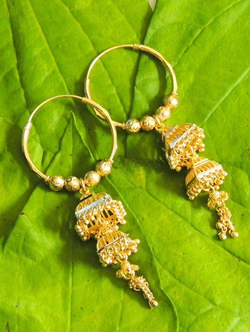 gold brass jhumka earring - 18220678 -  Standard Image - 0