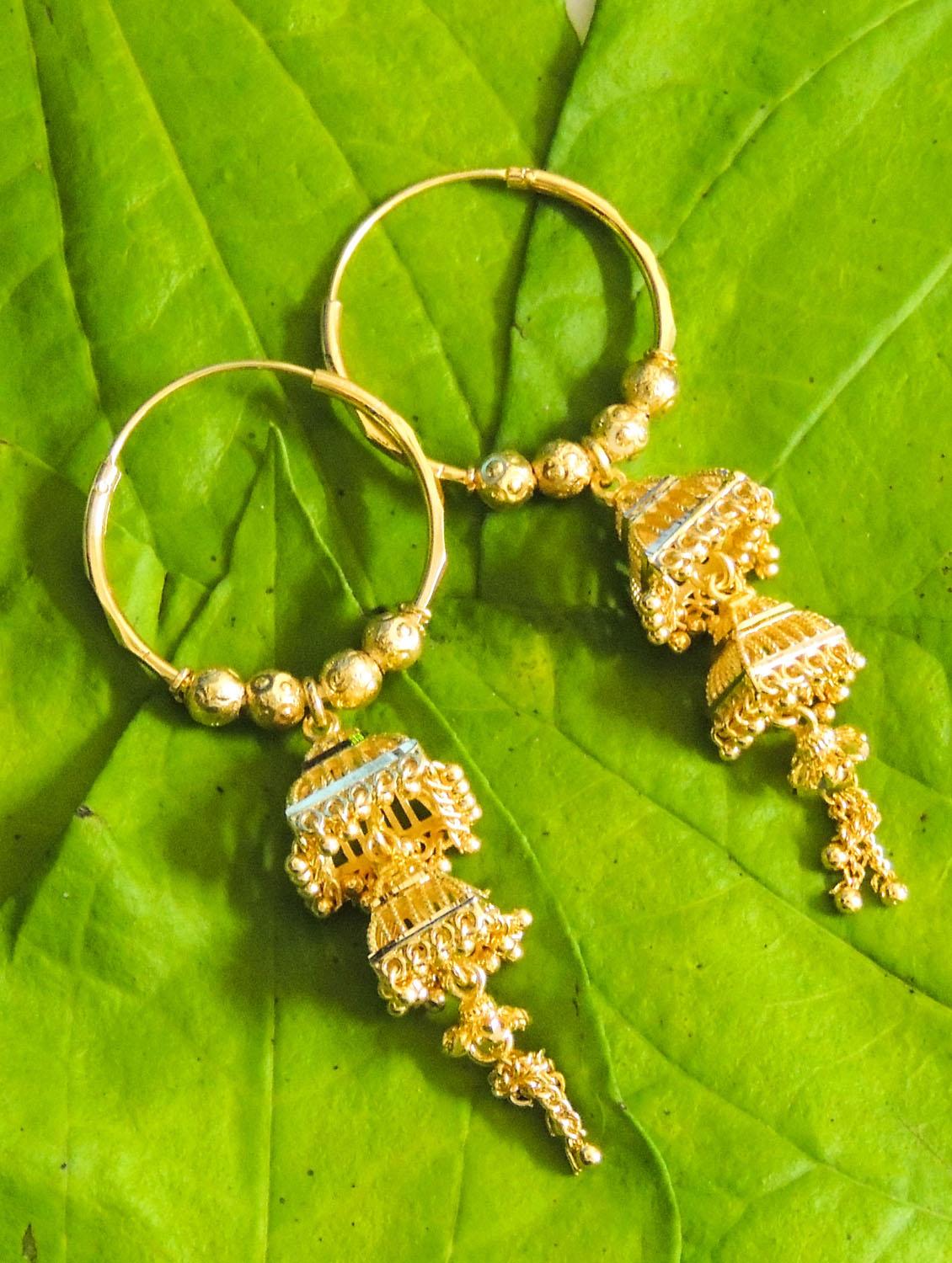 gold brass jhumka earring - 18220678 -  Zoom Image - 0