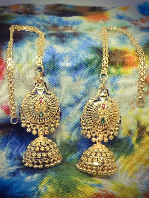 gold brass jhumka earring - 18220732 - Standard Image - 0