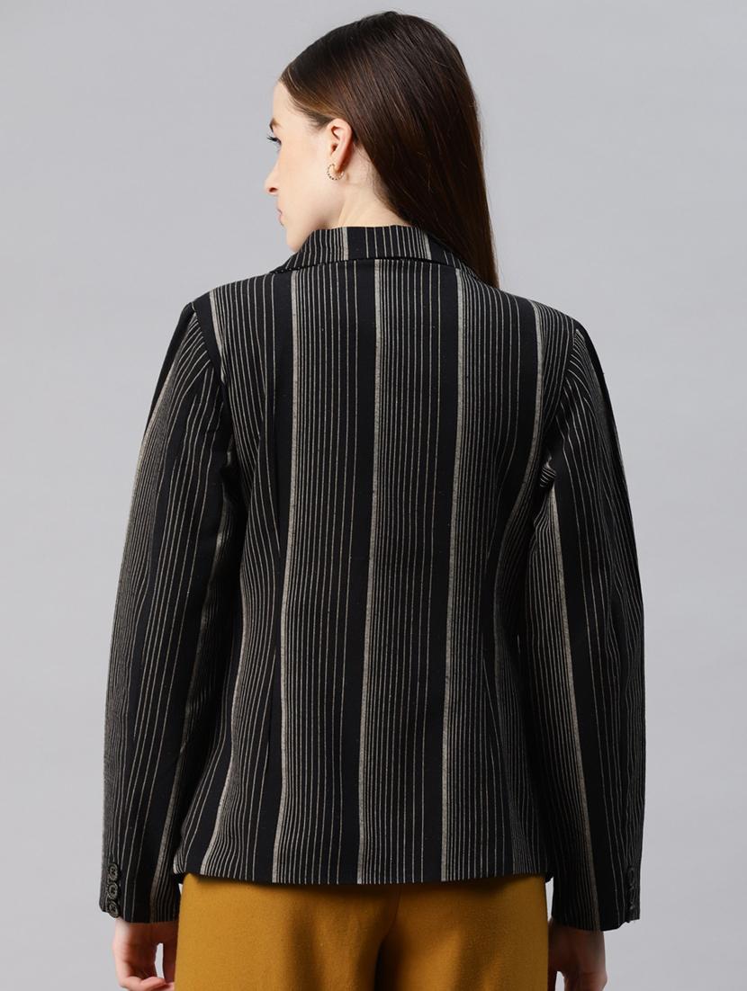 single-breasted lapel-collared striped formal blazer - 18221306 - Standard Image - 2